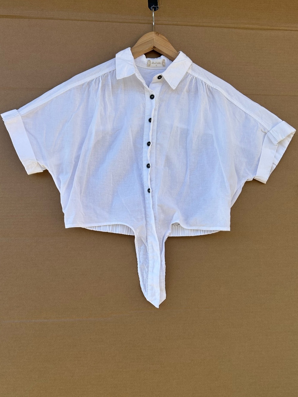 Altar’d State Crop Top Cotton Linen Womens Small White Tie Front Short Sleeve